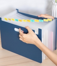 得力63951立式風琴包13格A4文件夾橫式（深藍）